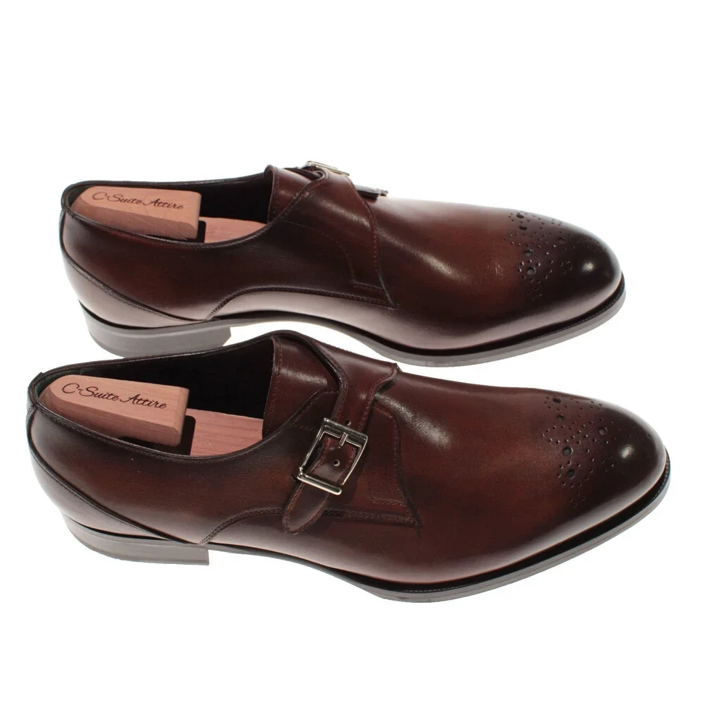 Pastori NWB Single Monk Strap Dress Shoes Size 11.5 US in Whiskey Brown Leather